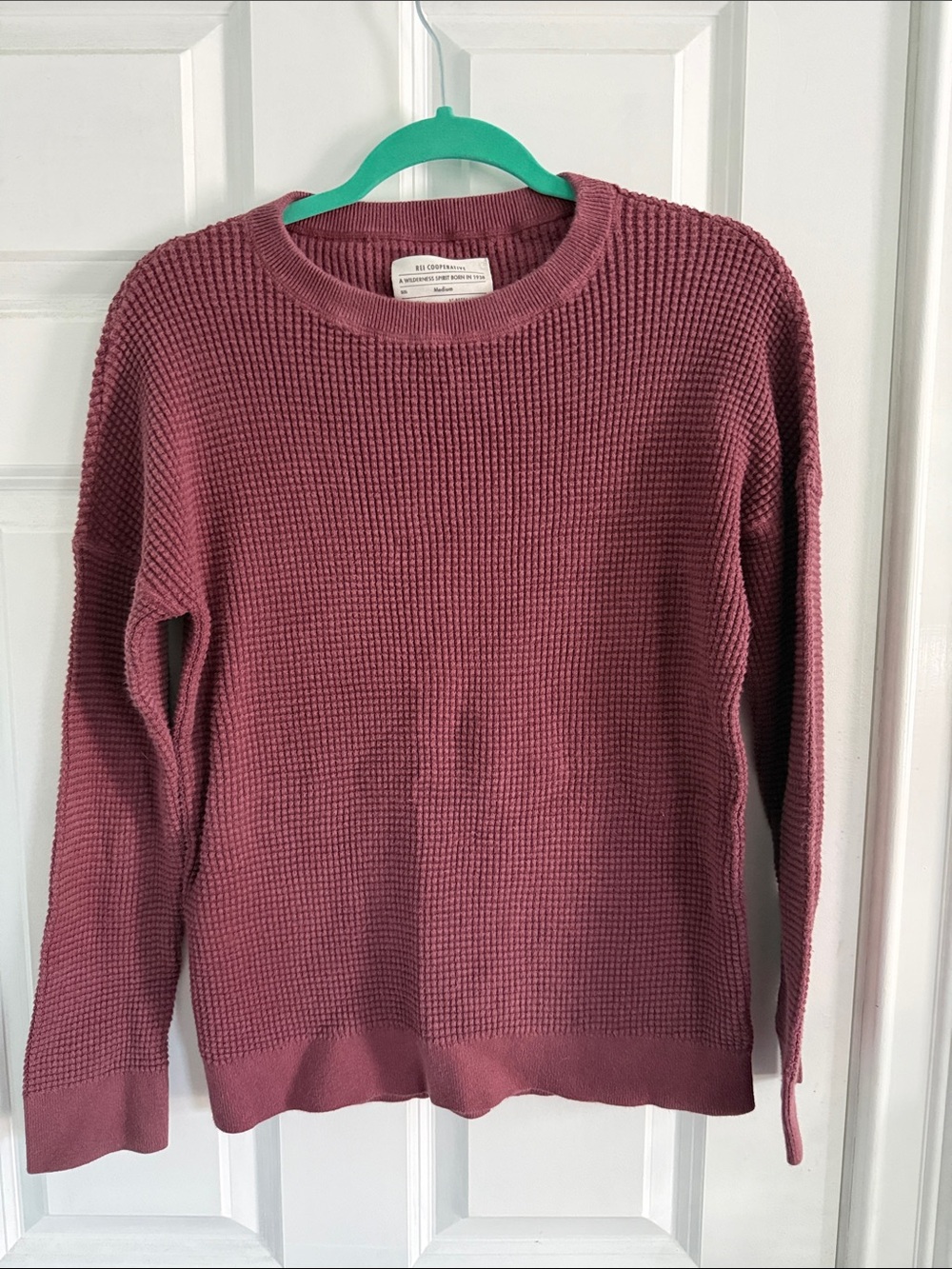 REI Waffle-Knit Crewneck Sweater in Dusty Rose